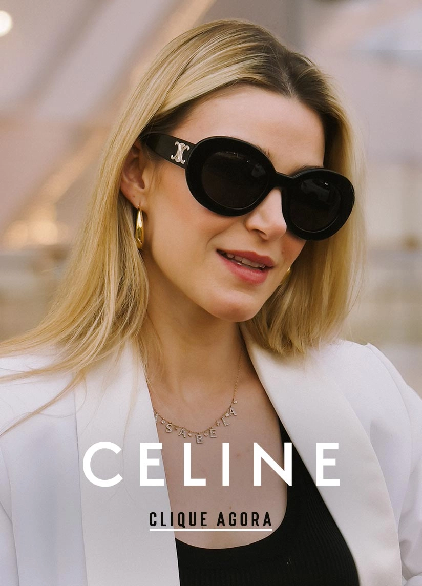 Banner Banner de uma mulher de pele branca com cabelo loiro usando óculos de sol Celine