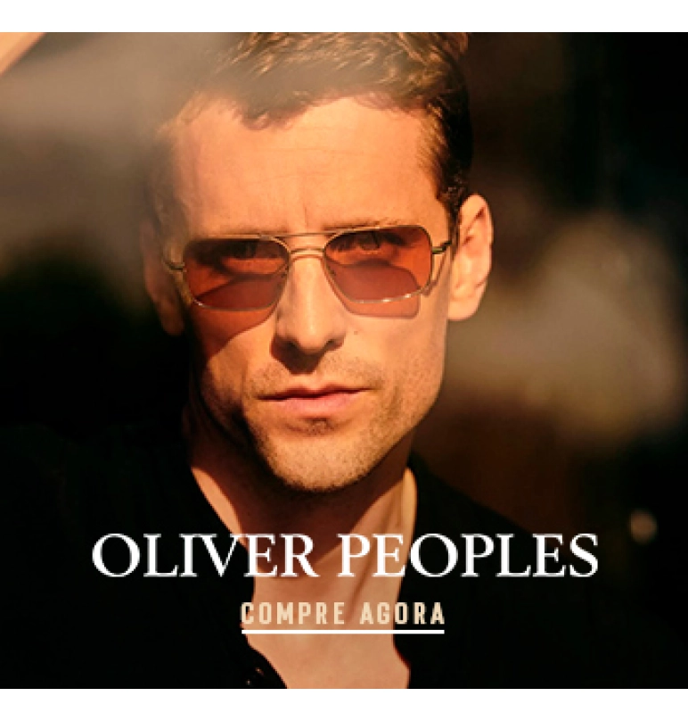 Banner  Banner de um homem branco com cabelo castanho curto usando óculos de sol da marca Oliver People