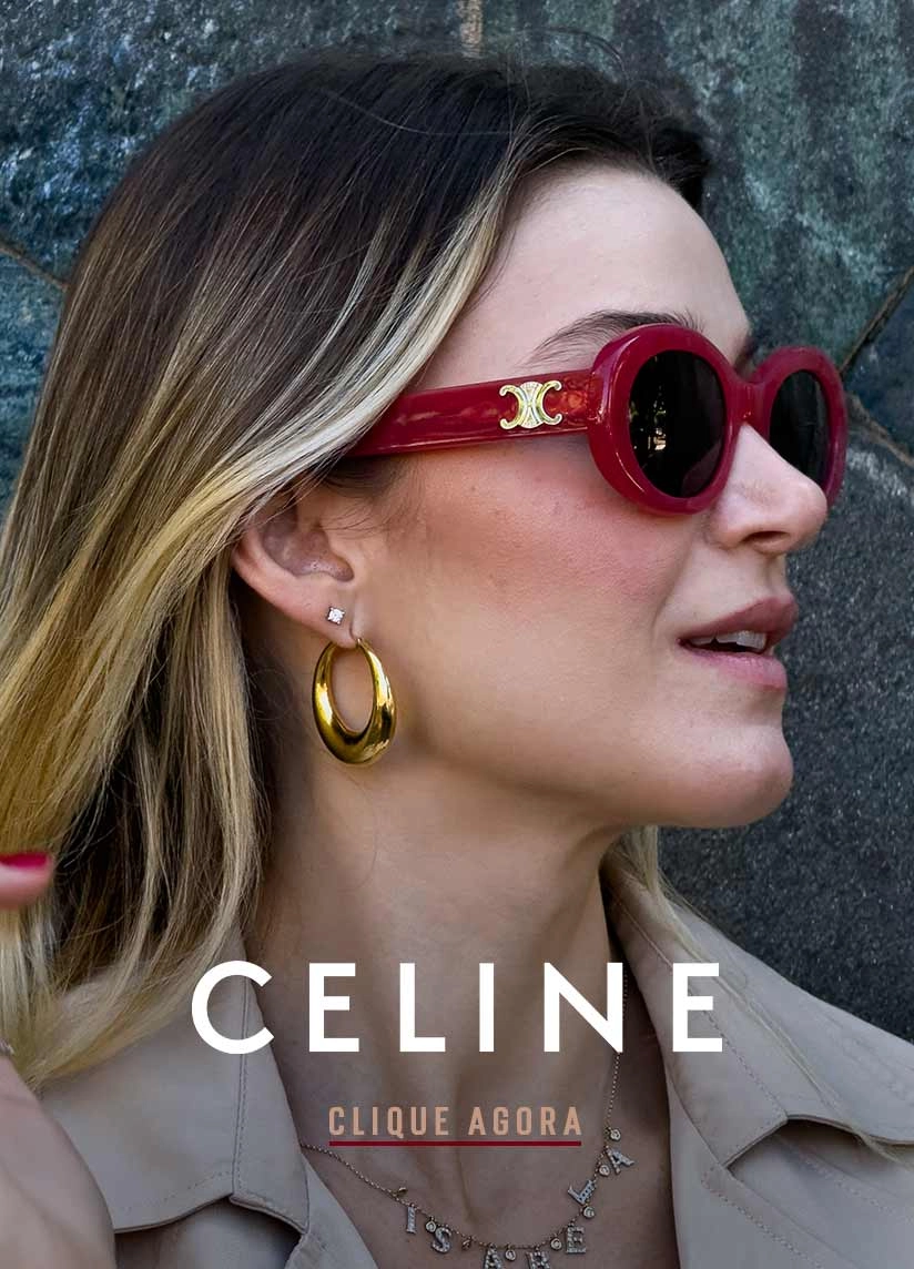 Banner Banner de uma mulher de pele branca com cabelo loiro usando óculos de sol Celine