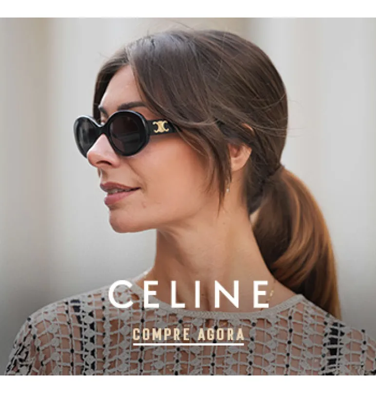 Banner  Banner de uma mulher de pele branca com cabelo castanho liso usando óculos de sol da marca Celine