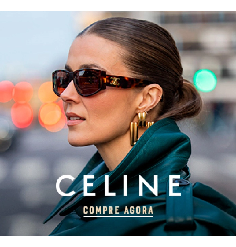 Banner  Banner de uma mulher branca com cabelo castanho liso usando óculos de sol da marca Celine