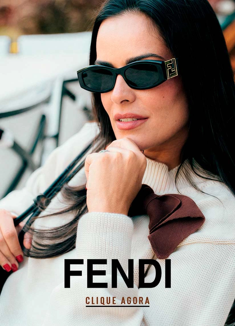 Banner Banner de uma mulher branca com cabelo preto curto usando óculos de sol Fendi