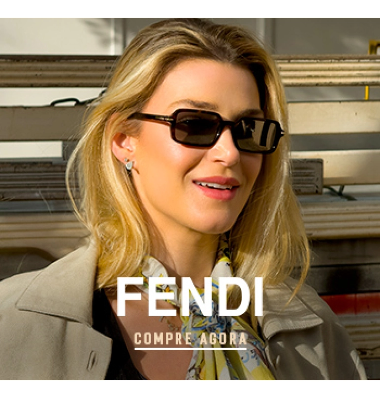 Banner  Banner de uma mulher branca com cabelo loiro liso usando óculos de sol da marca Fendi
