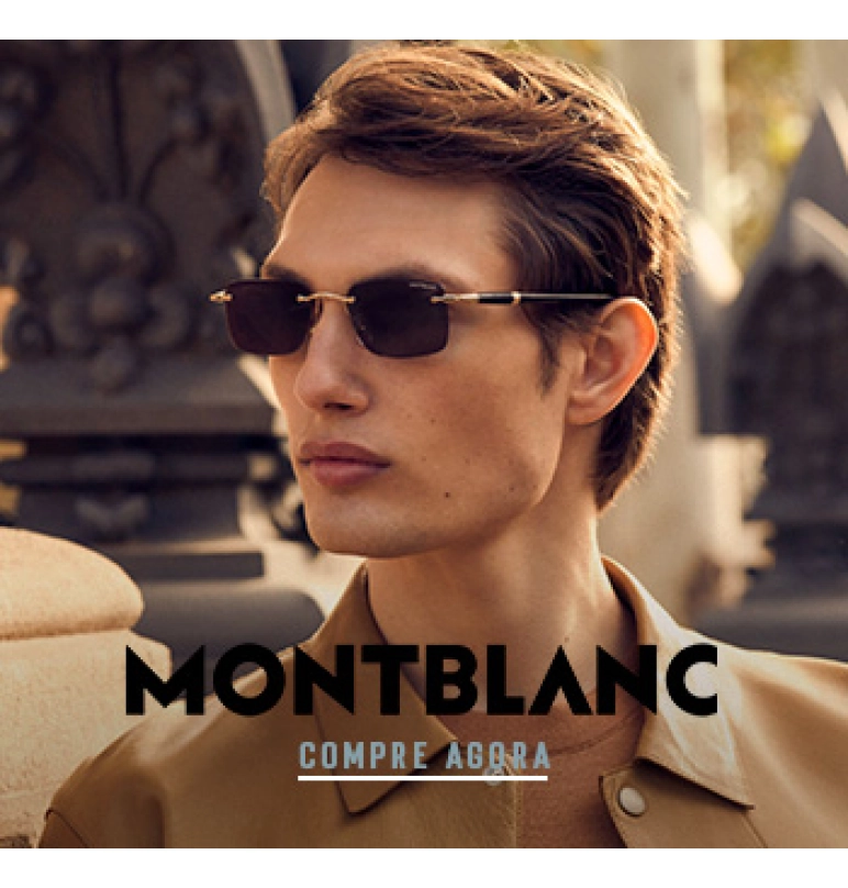 Banner  Banner de um homem branco com cabelo castanho curto usando óculos de sol da marca Montblanc