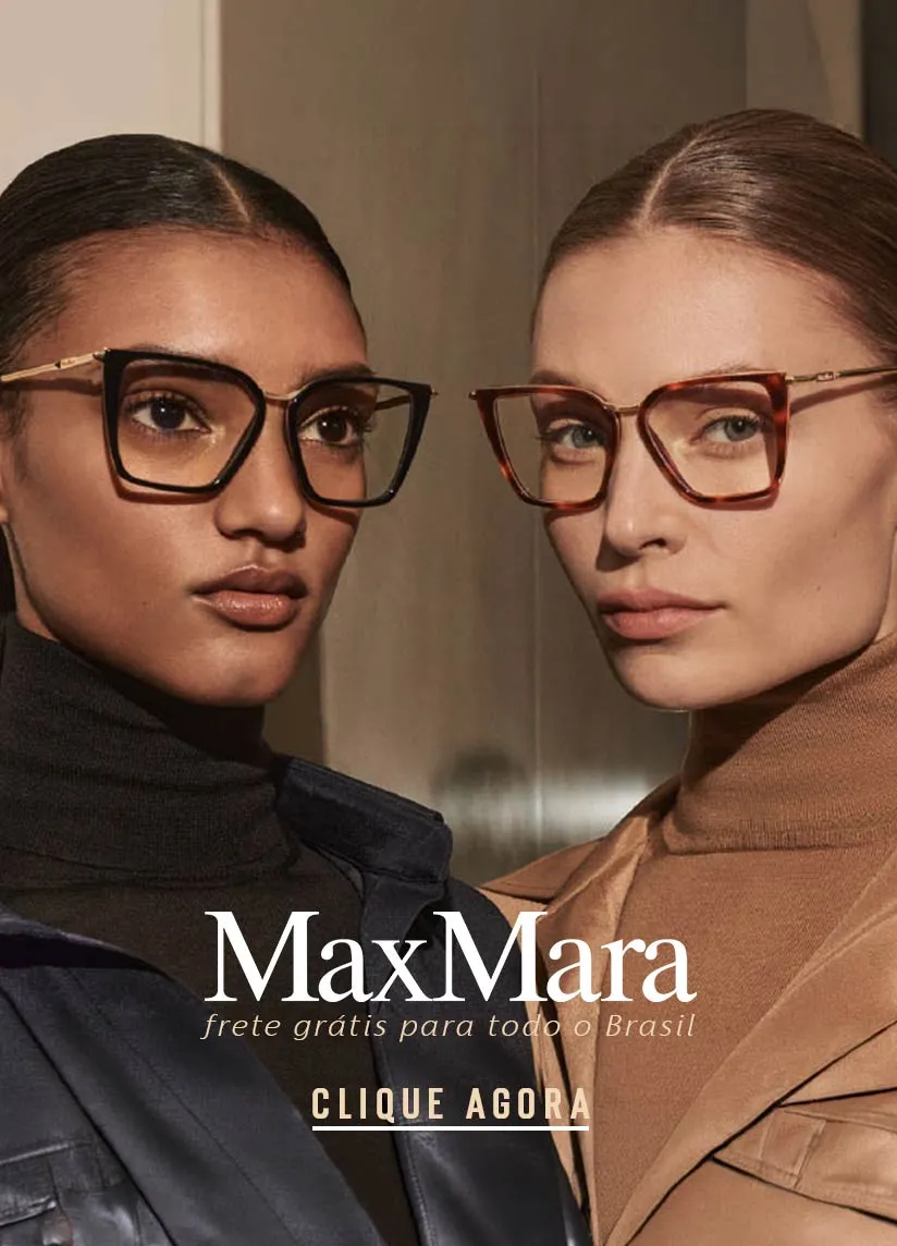 Banner Banner de duas mulheres uma branca com cabelo castanho e a outra morena com cabelo preto usando óculos de grau Maxmara