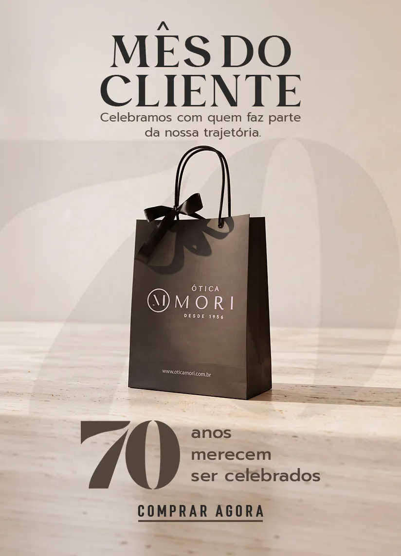 Banner Banner 70 anos ótica mori mês do cliente 
