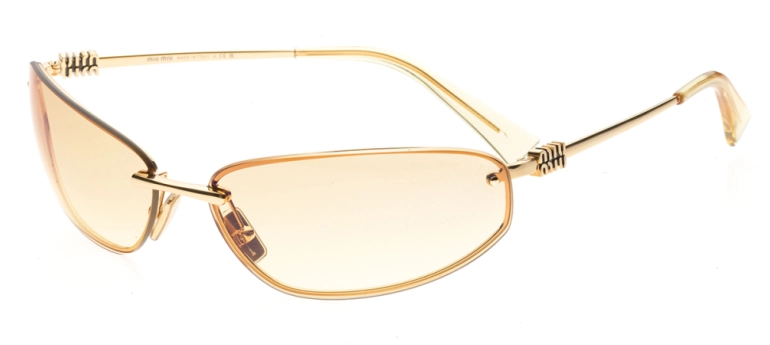 Óculos de Sol Miu Miu feminino com armação retangular na cor dourado com lentes rosê
