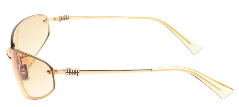 Óculos de Sol Miu Miu feminino com armação retangular na cor dourado com lentes rosê